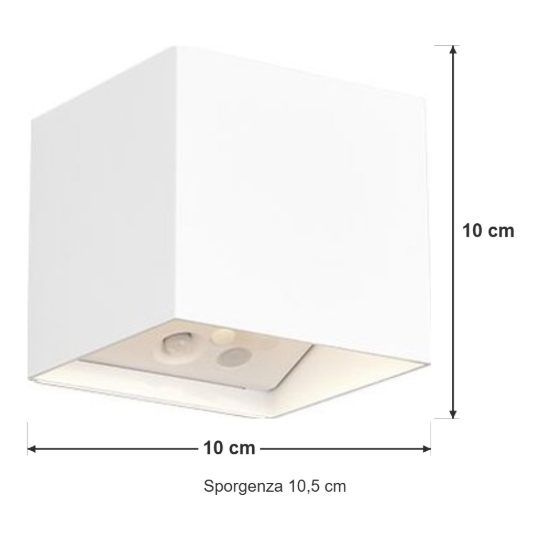 Applique da esterno ricaricabile led 2w 3000k con sensore di movimento ip44 quadrata bianca