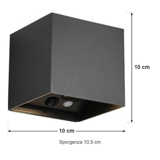Applique da esterno ricaricabile led 2w 3000k con sensore di movimento ip44 quadrata nera