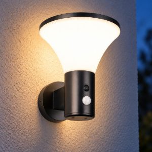 Applique da esterno solare led 3,5w 4000k con sensore di movimento ip44 a forma di fungo nera
