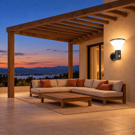 Applique da esterno solare led 3,5w 4000k con sensore di movimento ip44 a forma di fungo nera