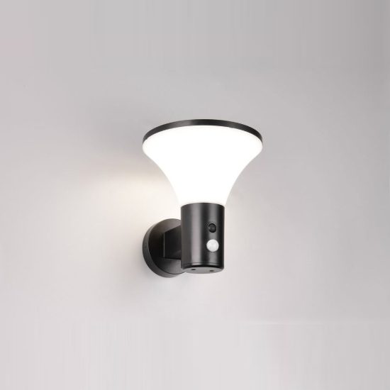 Applique da esterno solare led 3,5w 4000k con sensore di movimento ip44 a forma di fungo nera