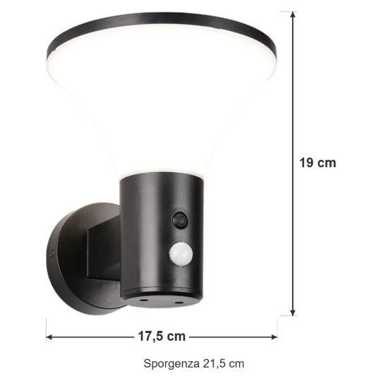 Applique da esterno solare led 3,5w 4000k con sensore di movimento ip44 a forma di fungo nera