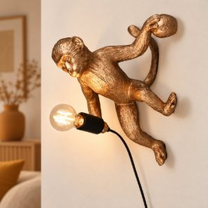 Applique per soggiorno decorativa a forma di scimmia oro nera in resina