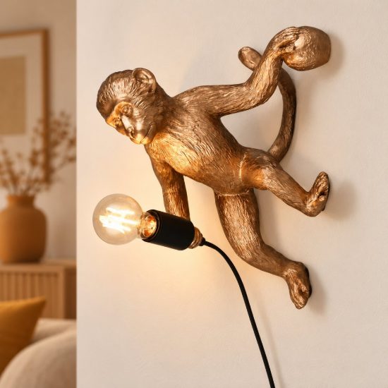 Applique per soggiorno decorativa a forma di scimmia oro nera in resina