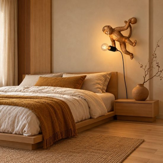 Applique per soggiorno decorativa a forma di scimmia oro nera in resina