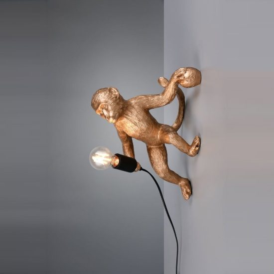 Applique per soggiorno decorativa a forma di scimmia oro nera in resina