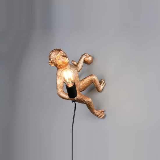Applique per soggiorno decorativa a forma di scimmia oro nera in resina