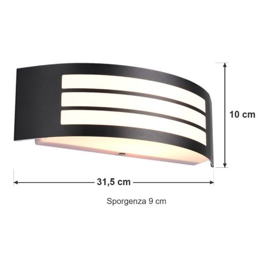 Applique da esterno ip44 moderna bi-emissione nera