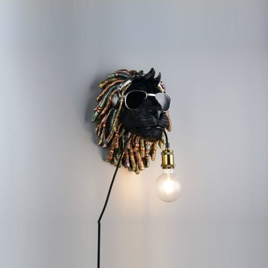 Applique per soggiorno decorativa a forma di leone nera in resina