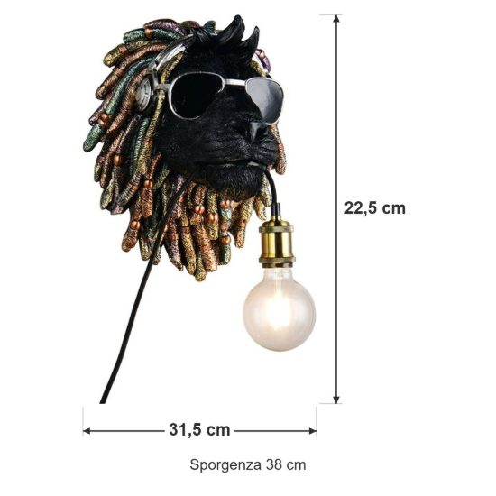 Applique per soggiorno decorativa a forma di leone nera in resina