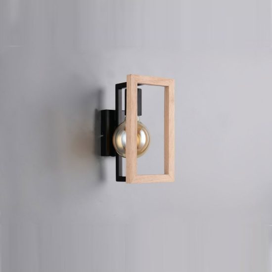 Applique per soggiorno moderna in metallo nero legno naturale