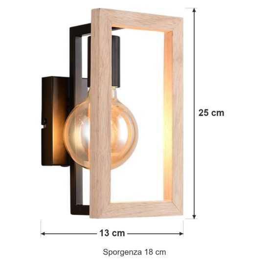 Applique per soggiorno moderna in metallo nero legno naturale