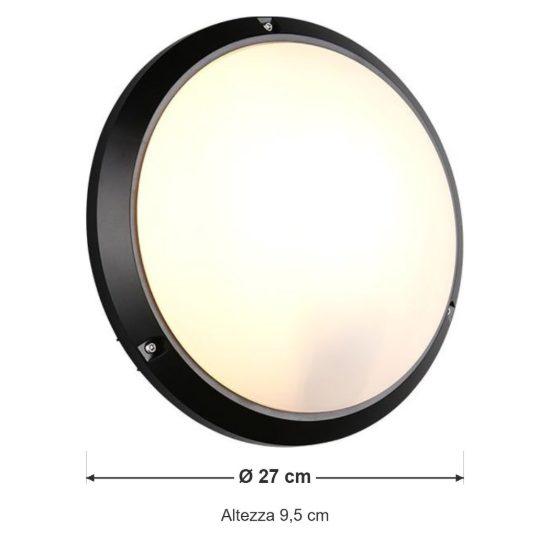 Plafoniera da esterno ip65 ik10 moderna rotonda nera