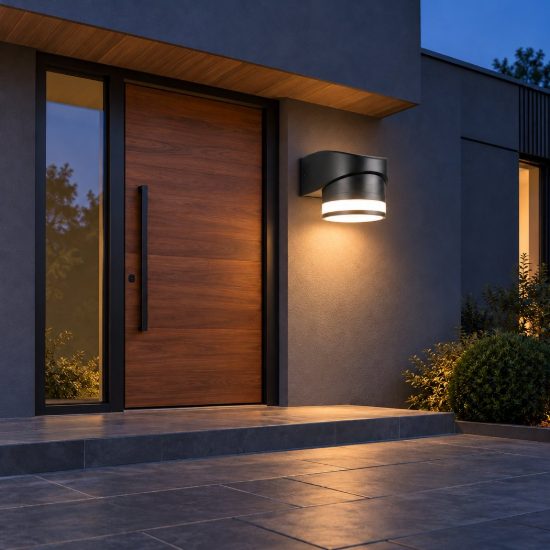Applique da esterno ip44 moderna nera con anello luminoso