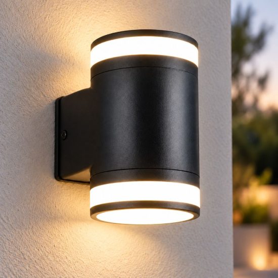 Applique da esterno 2 luci ip44 moderna nera con luce su giu
