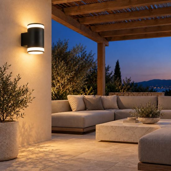 Applique da esterno 2 luci ip44 moderna nera con luce su giu