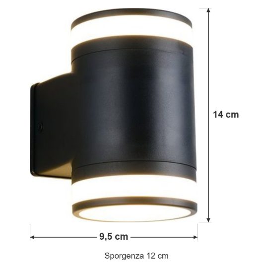 Applique da esterno 2 luci ip44 moderna nera con luce su giu