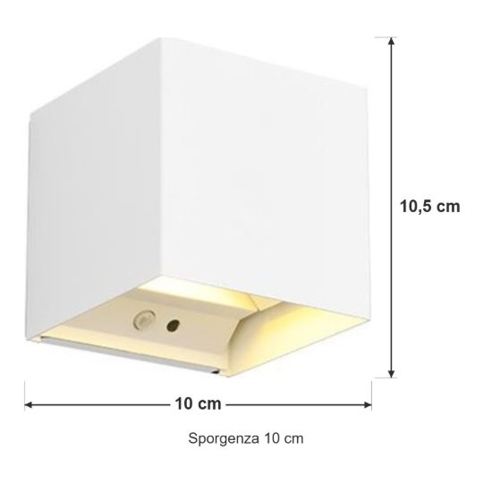 Applique da esterno ricaricabile led 1w 3000k con sensore di movimento ip44 cubica bianca
