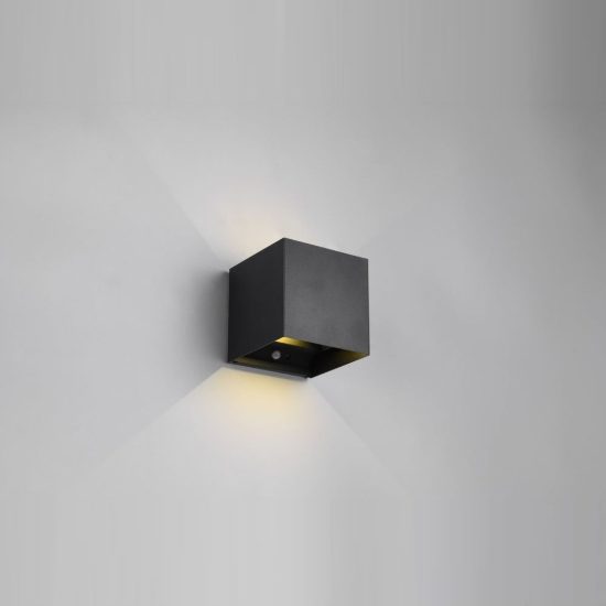 Applique da esterno ricaricabile led 1w 3000k con sensore di movimento ip44 cubica nera