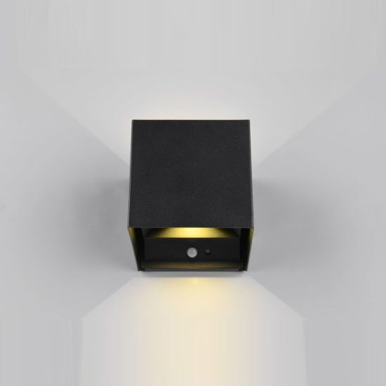 Applique da esterno ricaricabile led 1w 3000k con sensore di movimento ip44 cubica nera