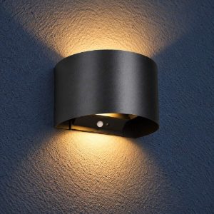 Applique da esterno ricaricabile led 1w 3000k con sensore di movimento ip44 tonda nera