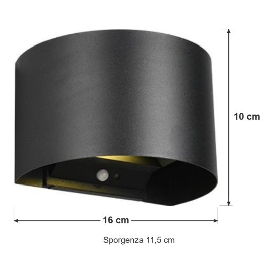 Applique da esterno ricaricabile led 1w 3000k con sensore di movimento ip44 tonda nera