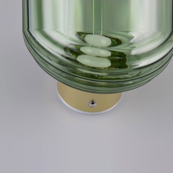 Applique per salotto ricaricabile led 1,5w 3000k touch ottone satinato con vetro verde