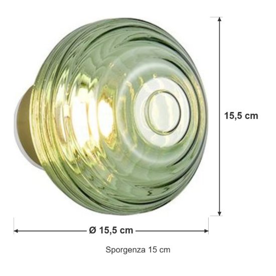 Applique per salotto ricaricabile led 1,5w 3000k touch ottone satinato con vetro verde