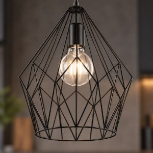 Lampadario a sospensione per cucina moderno a gabbia nero