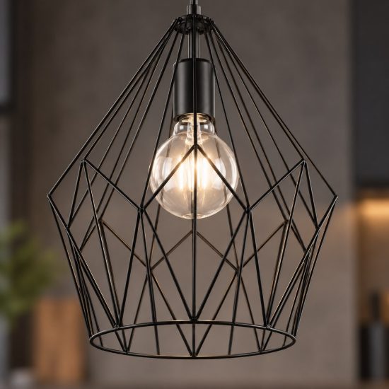 Lampadario a sospensione per cucina moderno a gabbia nero