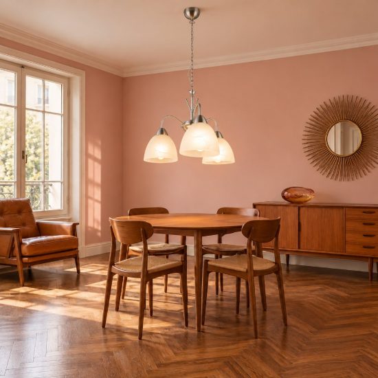Lampadario a sospensione 3 luci per sala da pranzo moderno nichel opaco con vetro alabastro