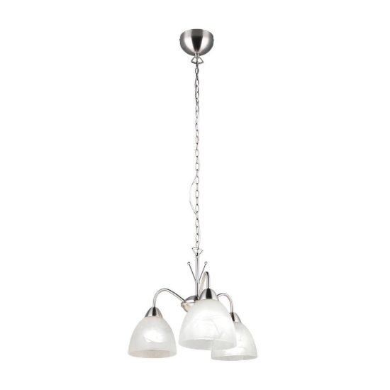 Lampadario a sospensione 3 luci per sala da pranzo moderno nichel opaco con vetro alabastro
