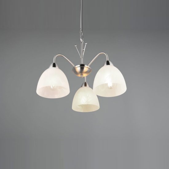 Lampadario a sospensione 3 luci per sala da pranzo moderno nichel opaco con vetro alabastro