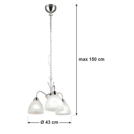 Lampadario a sospensione 3 luci per sala da pranzo moderno nichel opaco con vetro alabastro