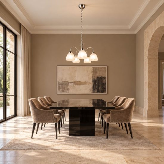 Lampadario a sospensione 5 luci per sala da pranzo moderno nichel opaco con vetro alabastro