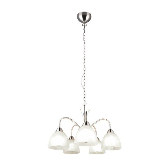 Lampadario a sospensione 5 luci per sala da pranzo moderno nichel opaco con vetro alabastro