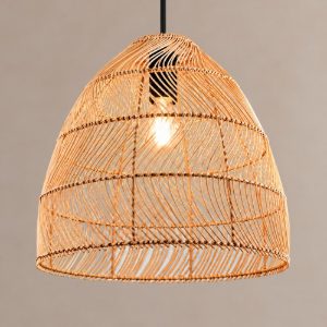 Lampadario a sospensione per soggiorno moderno in rattan intrecciato naturale
