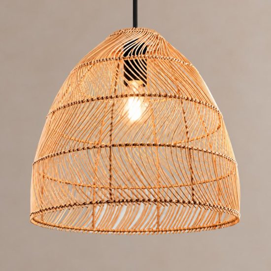 Lampadario a sospensione per soggiorno moderno in rattan intrecciato naturale