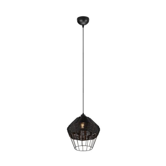 Lampadario a sospensione per sala da pranzo moderno in rattan nero