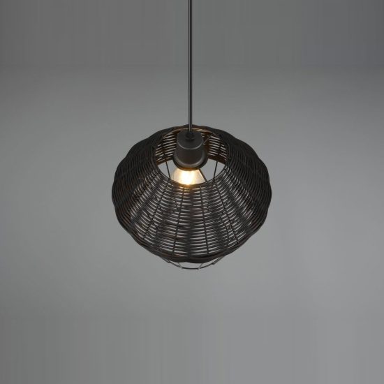 Lampadario a sospensione per sala da pranzo moderno in rattan nero