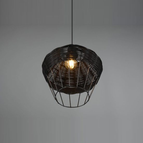 Lampadario a sospensione per sala da pranzo moderno in rattan nero
