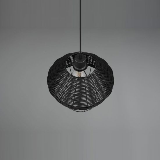 Lampadario a sospensione per sala da pranzo moderno in rattan nero