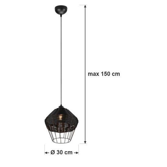 Lampadario a sospensione per sala da pranzo moderno in rattan nero
