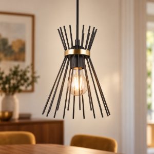 Lampada a sospensione per cucina moderna a bacchette di metallo nera oro