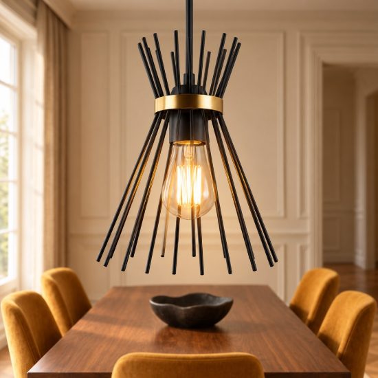 Lampada a sospensione per cucina moderna a bacchette di metallo nera oro