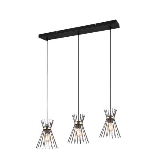 Lampadario a sospensione con 3 pendenti per cucina moderno a bacchette nero oro