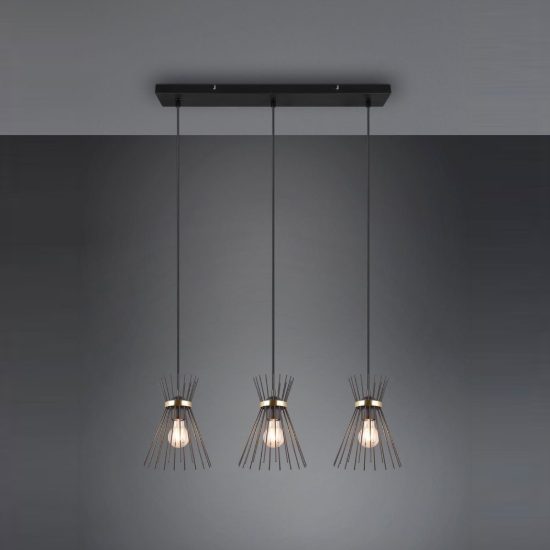 Lampadario a sospensione con 3 pendenti per cucina moderno a bacchette nero oro