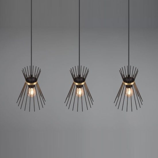 Lampadario a sospensione con 3 pendenti per cucina moderno a bacchette nero oro