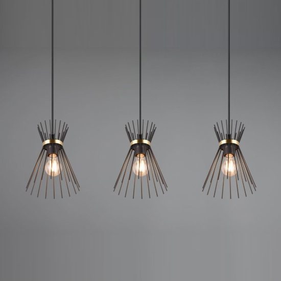Lampadario a sospensione con 3 pendenti per cucina moderno a bacchette nero oro