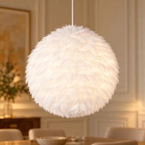 Lampadario a sospensione piccolo per soggiorno moderno in peluche sintetico bianco